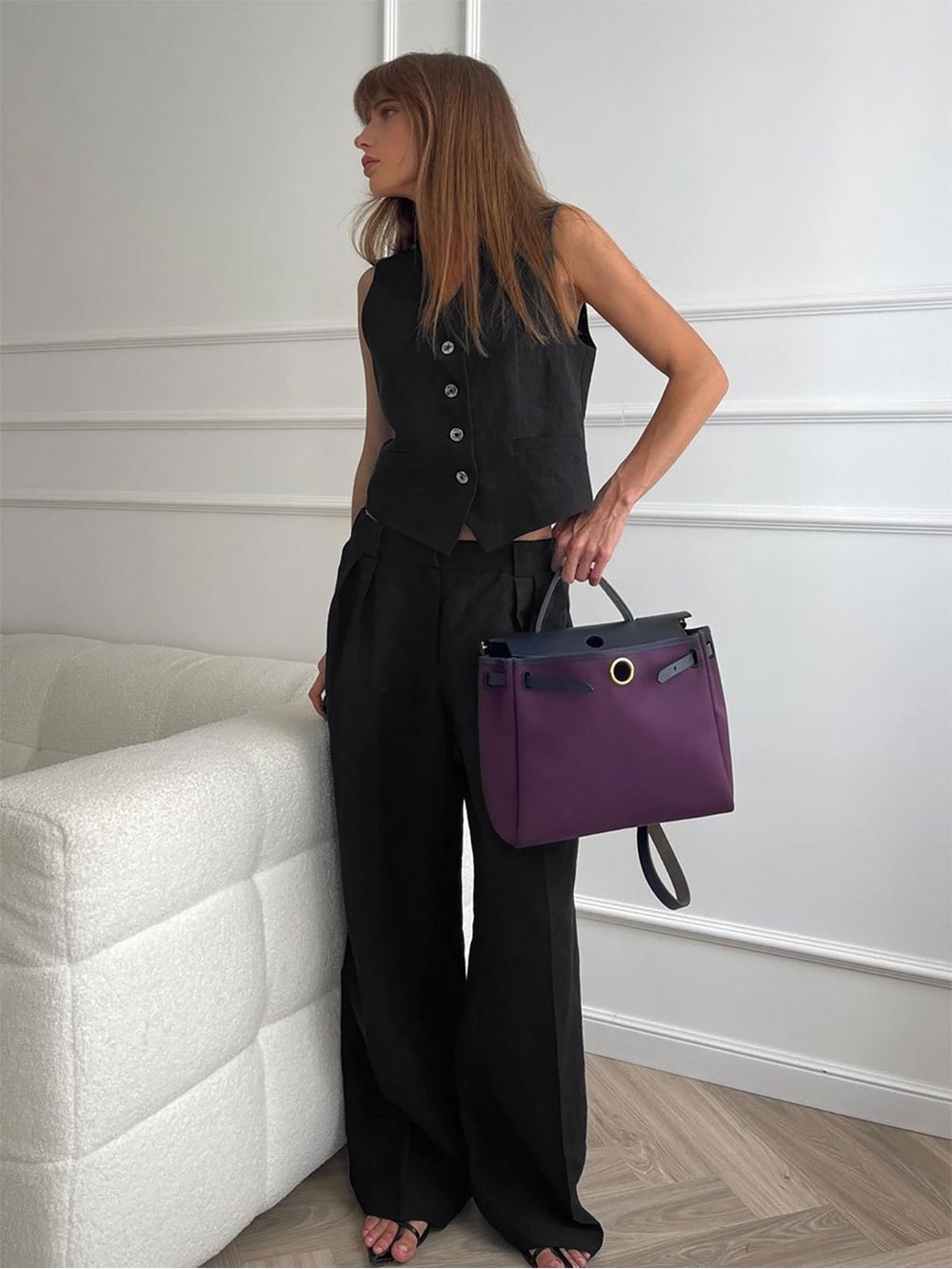 Commense Cotton and Linen Black Pants Set
